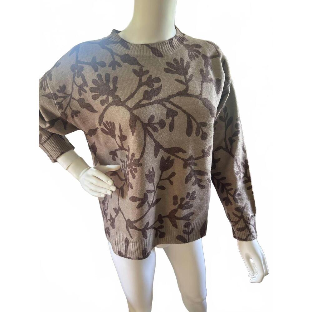 NEW BEFORE YOU women's floral print long sleeve knit top in brown